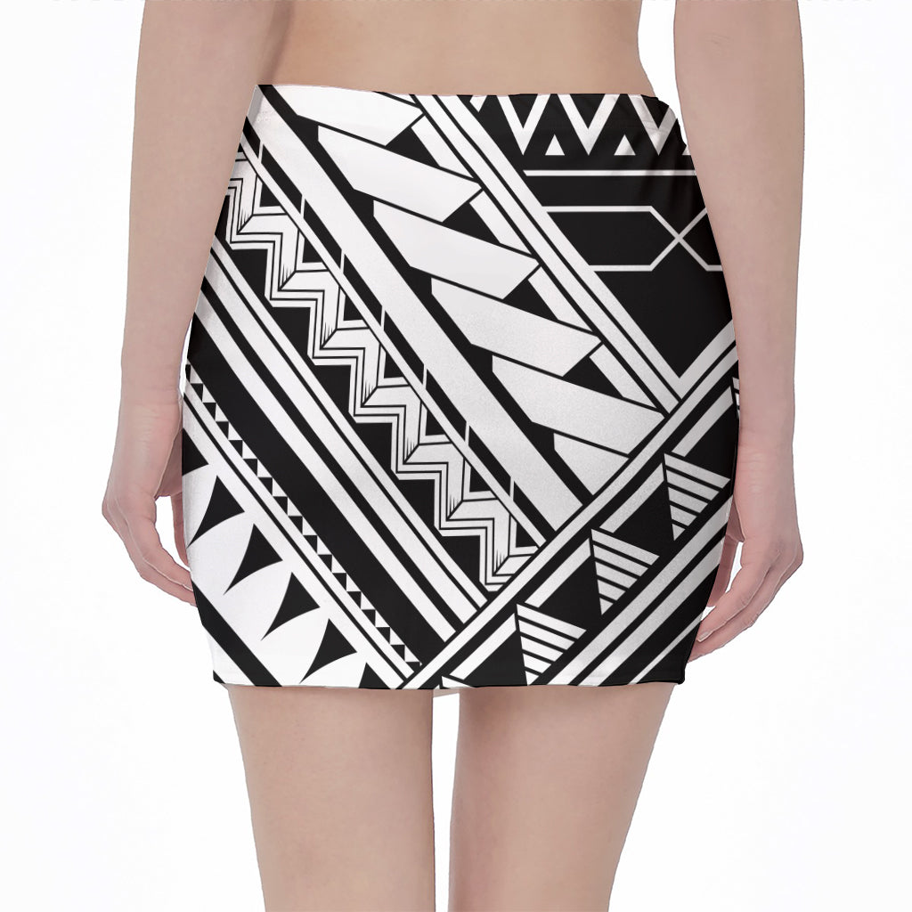 Maori Polynesian Tattoo Pattern Print Pencil Mini Skirt