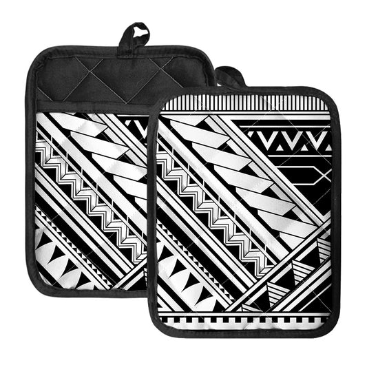 Maori Polynesian Tattoo Pattern Print Pot Holders With Pocket