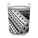 Maori Polynesian Tattoo Pattern Print Round Laundry Basket