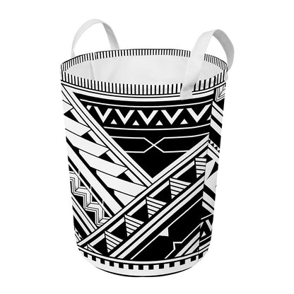 Maori Polynesian Tattoo Pattern Print Round Laundry Basket