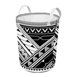 Maori Polynesian Tattoo Pattern Print Round Laundry Basket