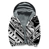 Maori Polynesian Tattoo Pattern Print Sherpa Lined Zip Up Hoodie