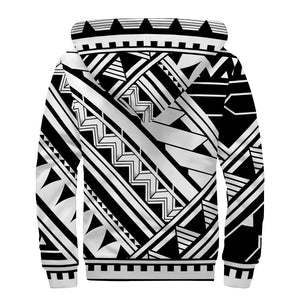 Maori Polynesian Tattoo Pattern Print Sherpa Lined Zip Up Hoodie