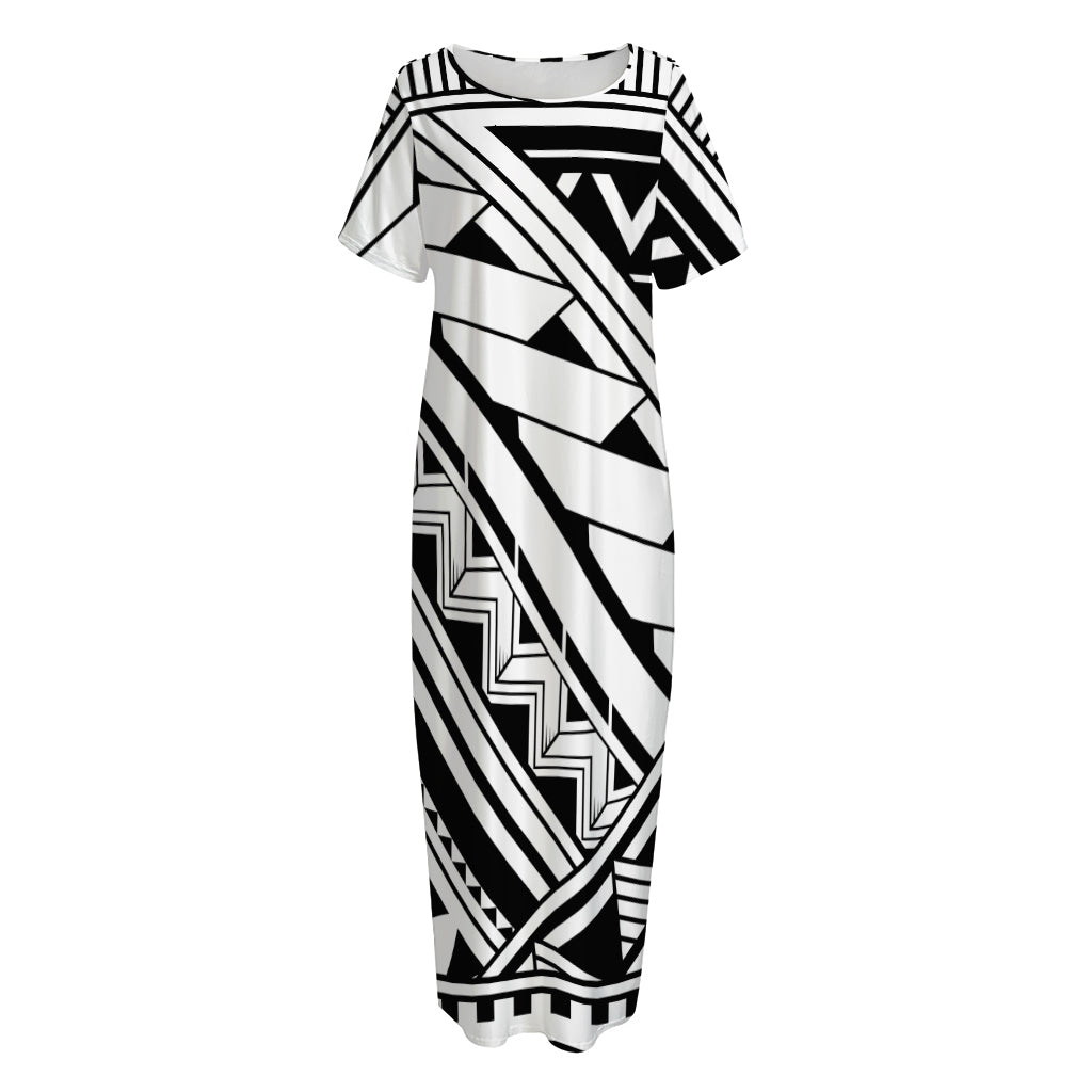 Maori Polynesian Tattoo Pattern Print Short Sleeve Long Nightdress