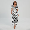 Maori Polynesian Tattoo Pattern Print Short Sleeve Maxi Dress