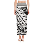 Maori Polynesian Tattoo Pattern Print Side Slit Maxi Skirt