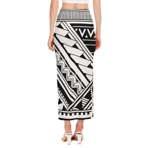 Maori Polynesian Tattoo Pattern Print Side Slit Maxi Skirt