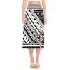 Maori Polynesian Tattoo Pattern Print Side Slit Midi Skirt