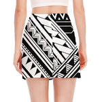 Maori Polynesian Tattoo Pattern Print Side Slit Mini Skirt