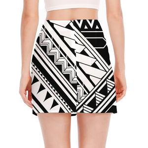 Maori Polynesian Tattoo Pattern Print Side Slit Mini Skirt