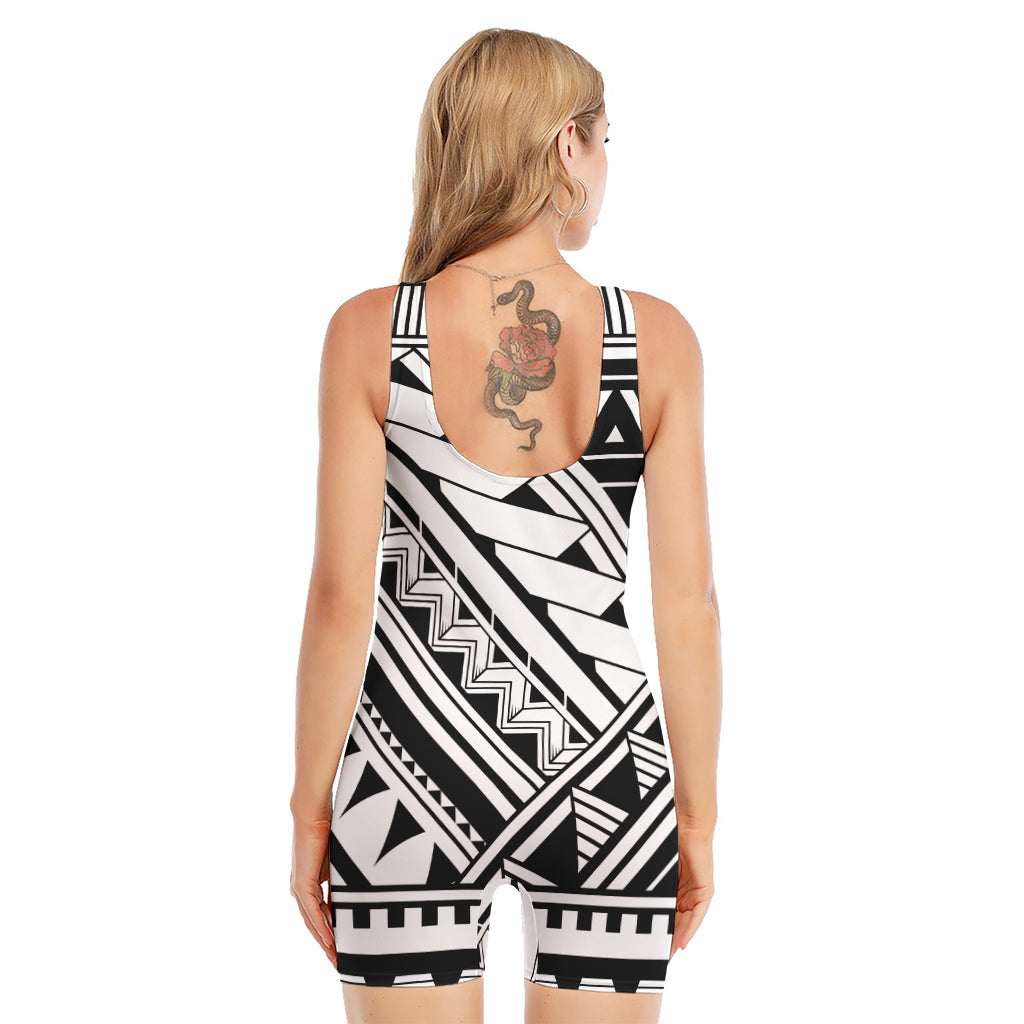 Maori Polynesian Tattoo Pattern Print Sleeveless One Piece Swimsuit