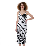 Maori Polynesian Tattoo Pattern Print Slim Fit Midi Cami Dress