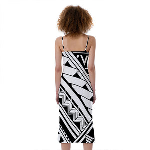 Maori Polynesian Tattoo Pattern Print Slim Fit Midi Cami Dress