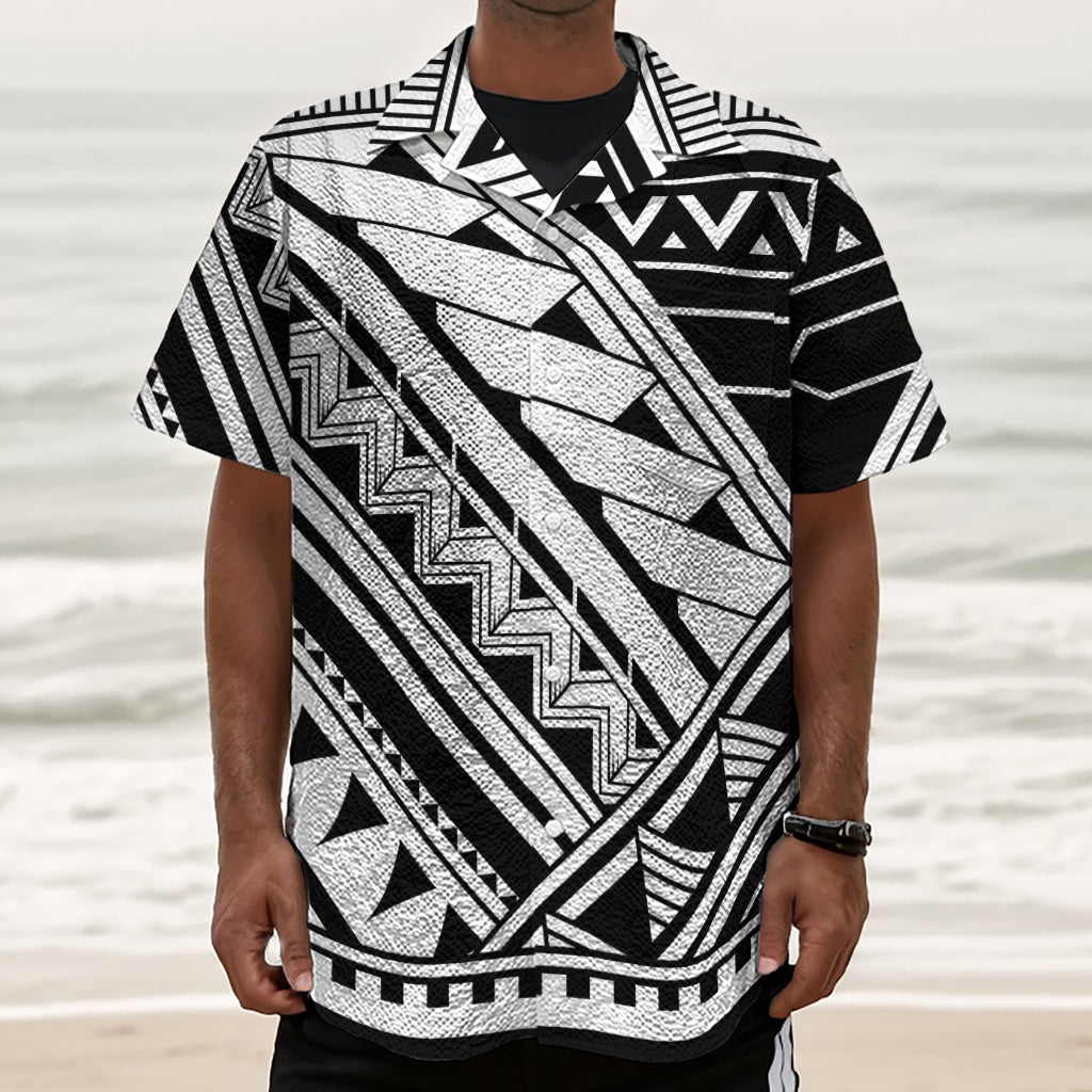 Maori Polynesian Tattoo Pattern Print Textured Short Sleeve Shirt