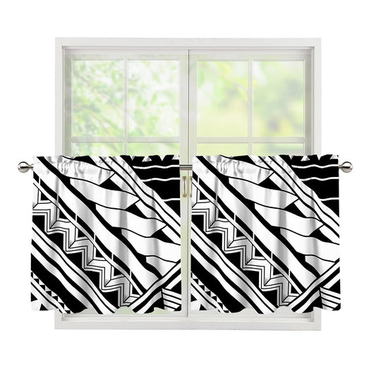 Maori Polynesian Tattoo Pattern Print Tier Curtains