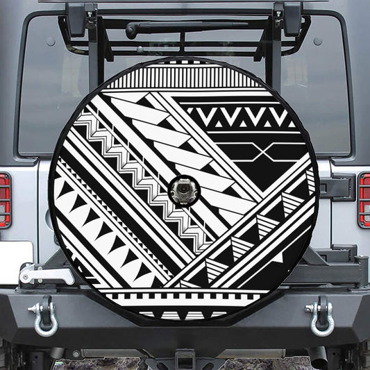 Maori Polynesian Tattoo Pattern Print Tire Cover With Camera Hole