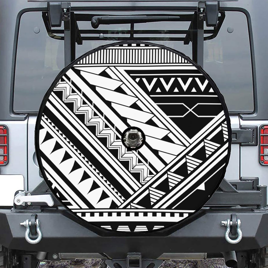 Maori Polynesian Tattoo Pattern Print Tire Cover With Camera Hole