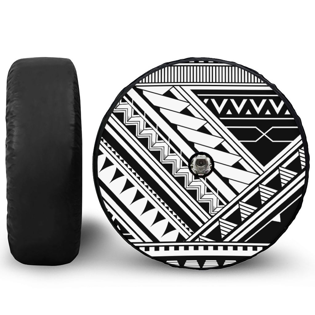 Maori Polynesian Tattoo Pattern Print Tire Cover With Camera Hole