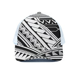 Maori Polynesian Tattoo Pattern Print White Mesh Trucker Cap