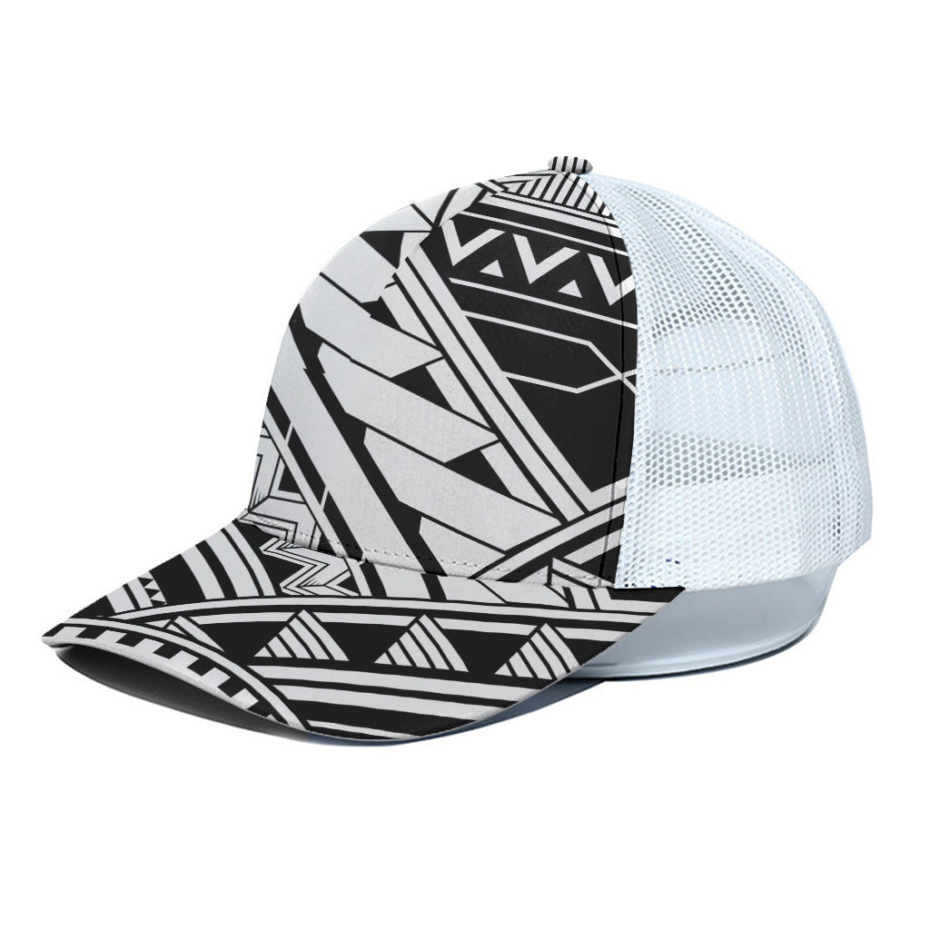 Maori Polynesian Tattoo Pattern Print White Mesh Trucker Cap