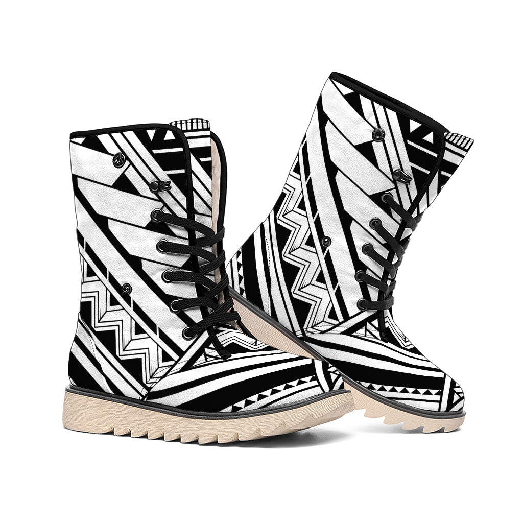 Maori Polynesian Tattoo Pattern Print Winter Boots