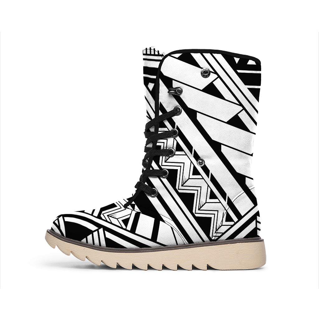 Maori Polynesian Tattoo Pattern Print Winter Boots