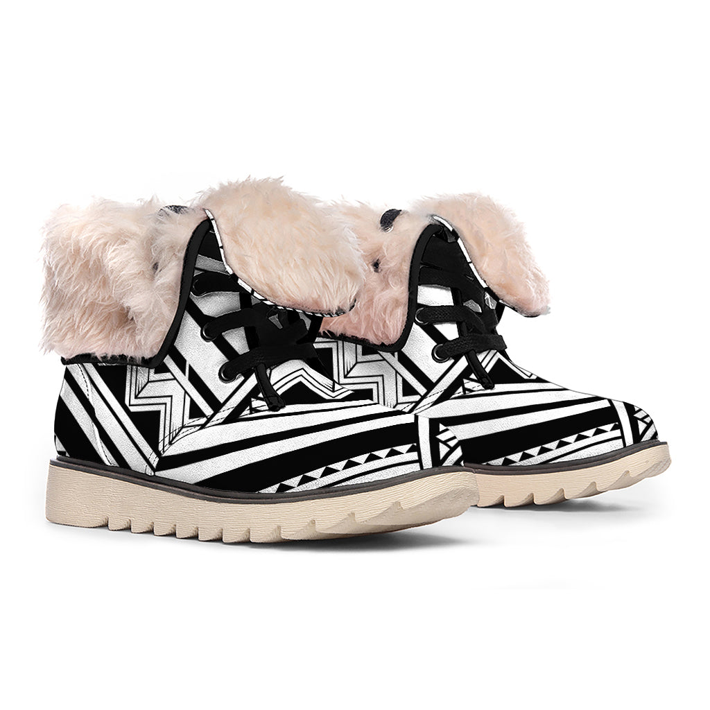 Maori Polynesian Tattoo Pattern Print Winter Boots