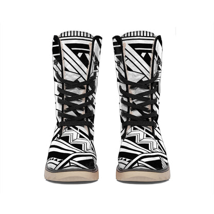 Maori Polynesian Tattoo Pattern Print Winter Boots