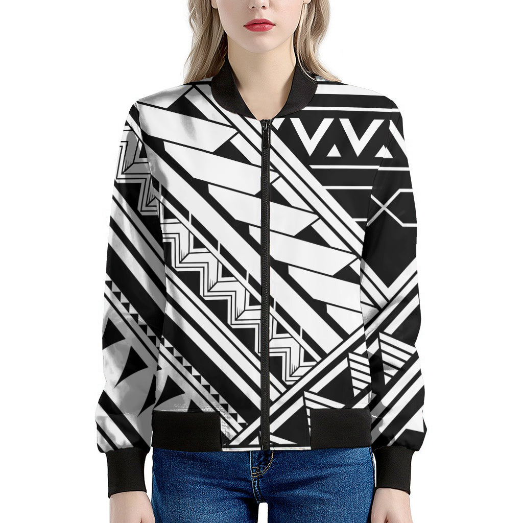 Maori Polynesian Tattoo Pattern Print Women's Bomber Jacket