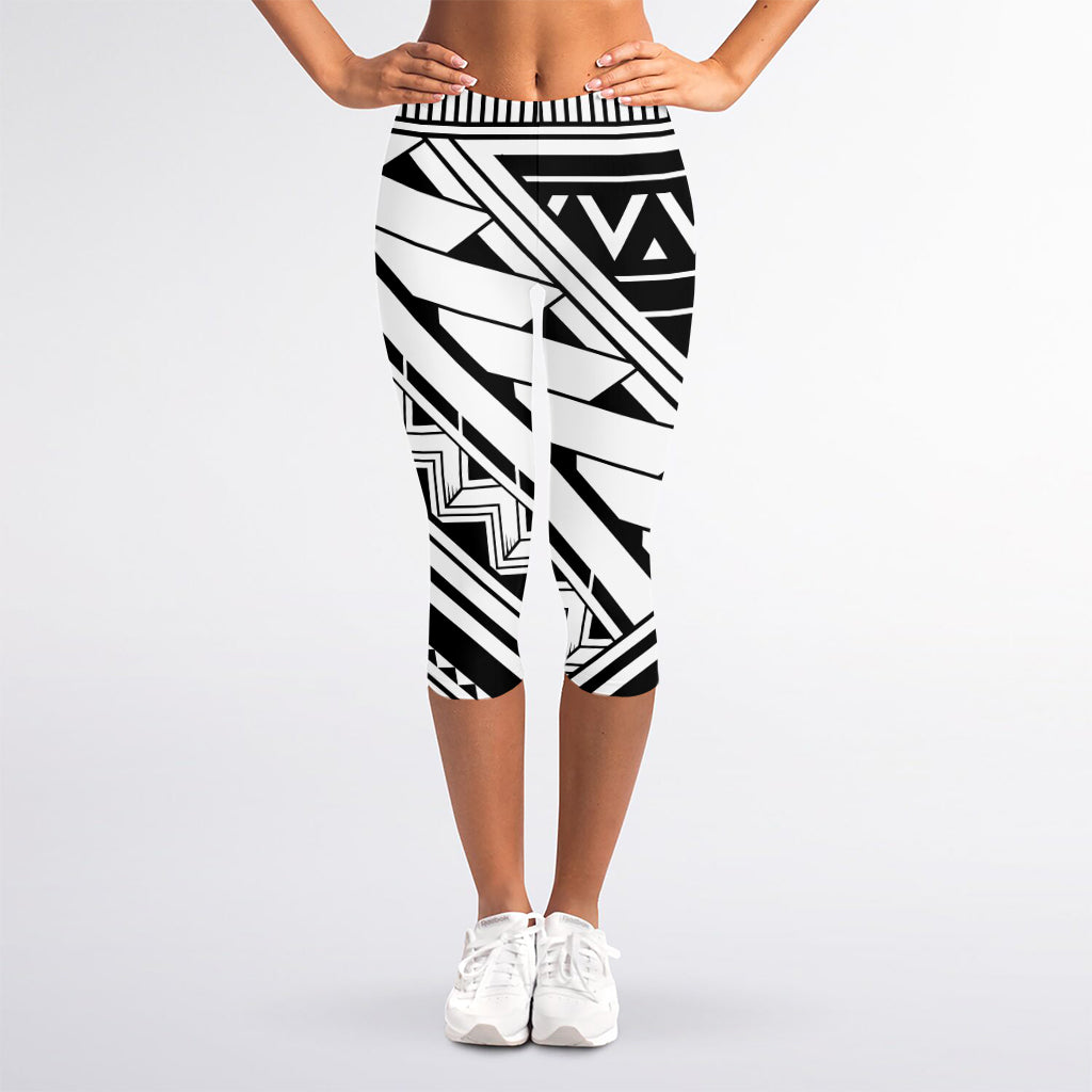 Maori Polynesian Tattoo Pattern Print Women's Capri Leggings