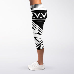 Maori Polynesian Tattoo Pattern Print Women's Capri Leggings