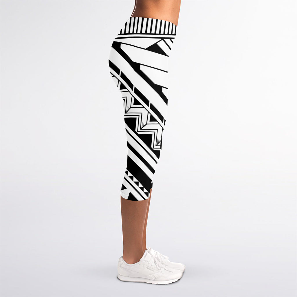 Maori Polynesian Tattoo Pattern Print Women's Capri Leggings