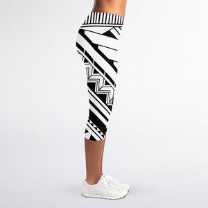 Maori Polynesian Tattoo Pattern Print Women's Capri Leggings