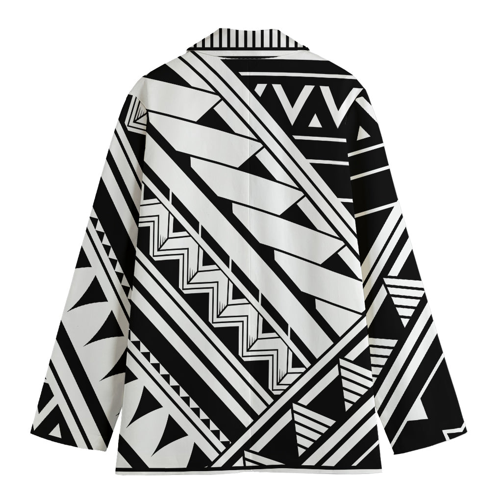 Maori Polynesian Tattoo Pattern Print Women's Cotton Blazer