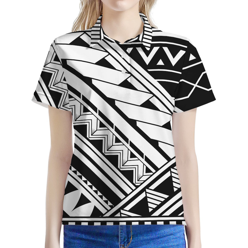 Maori Polynesian Tattoo Pattern Print Women's Polo Shirt