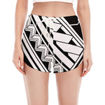 Maori Polynesian Tattoo Pattern Print Women's Split Running Shorts