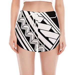 Maori Polynesian Tattoo Pattern Print Women's Split Running Shorts