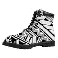 Maori Polynesian Tattoo Pattern Print Padded Collar Lace Up Boots