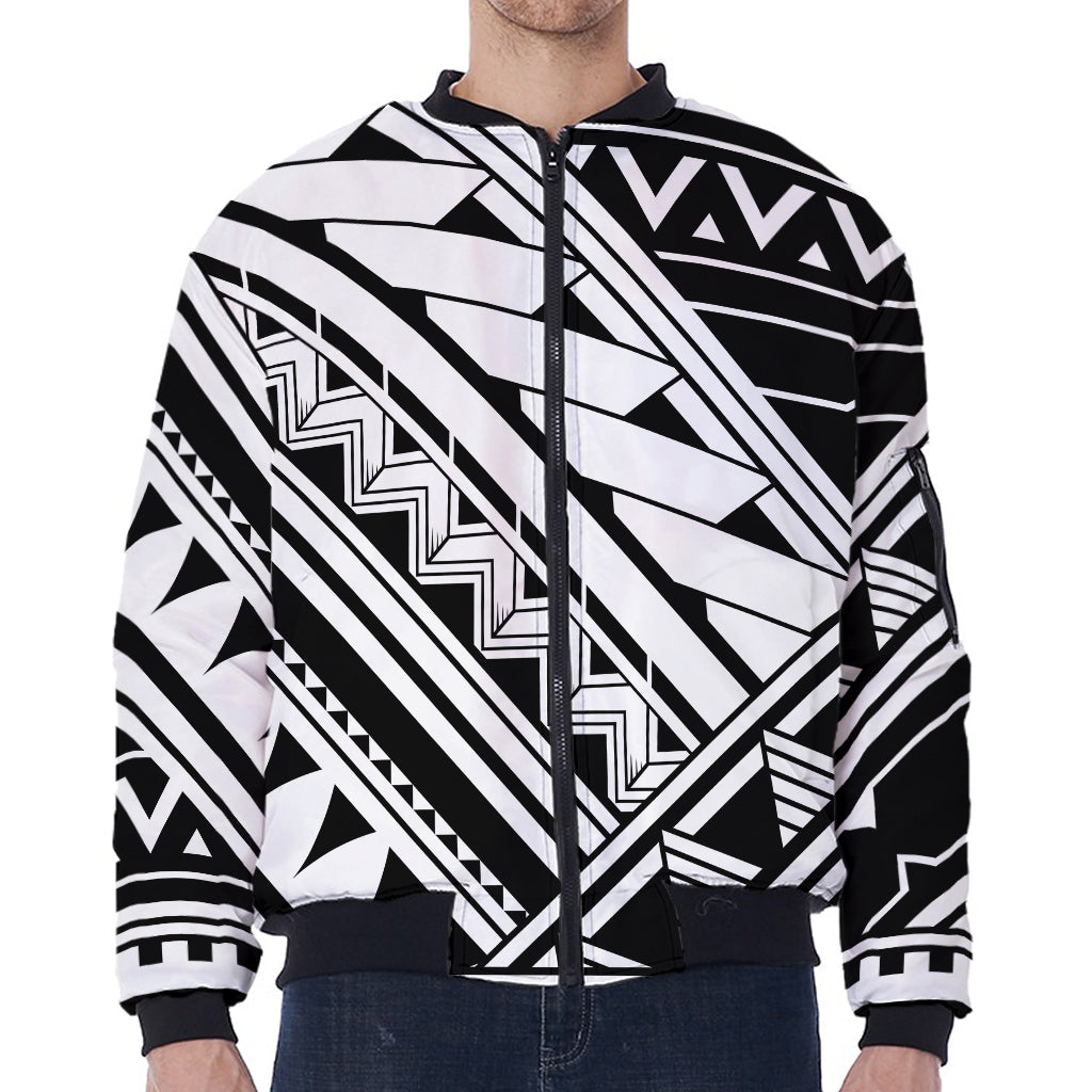 Maori Polynesian Tattoo Pattern Print Zip Sleeve Bomber Jacket