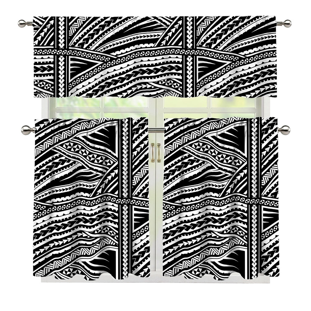 Maori Polynesian Tribal Tattoo Print 3 Piece Kitchen Curtains