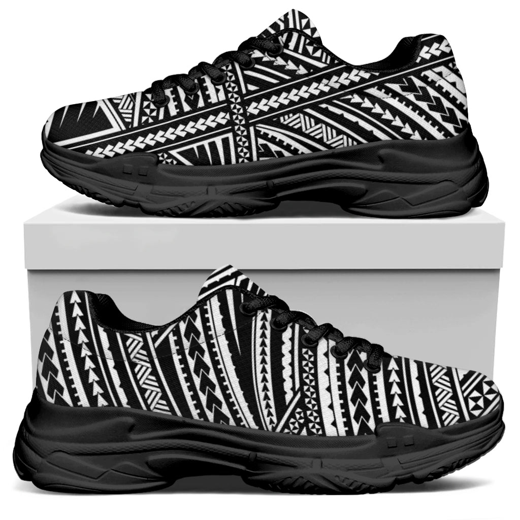 Maori Polynesian Tribal Tattoo Print Black Chunky Shoes