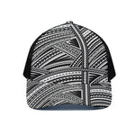 Maori Polynesian Tribal Tattoo Print Black Mesh Trucker Cap