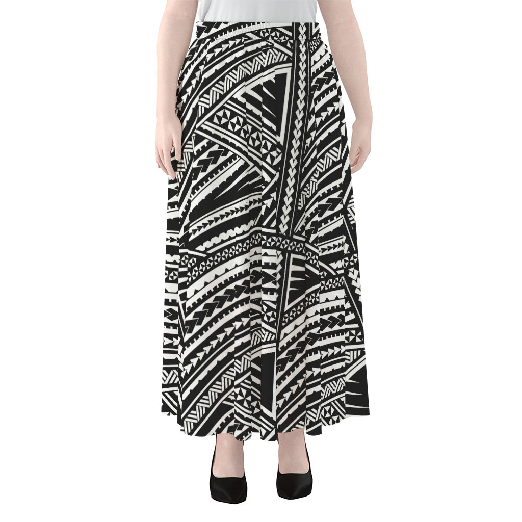 Maori Polynesian Tribal Tattoo Print Chiffon Maxi Skirt