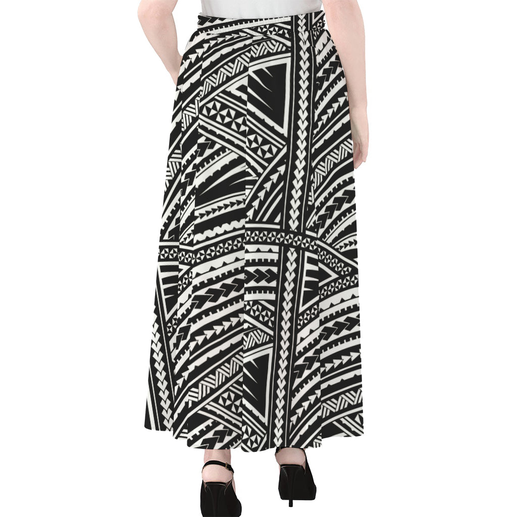 Maori Polynesian Tribal Tattoo Print Chiffon Maxi Skirt