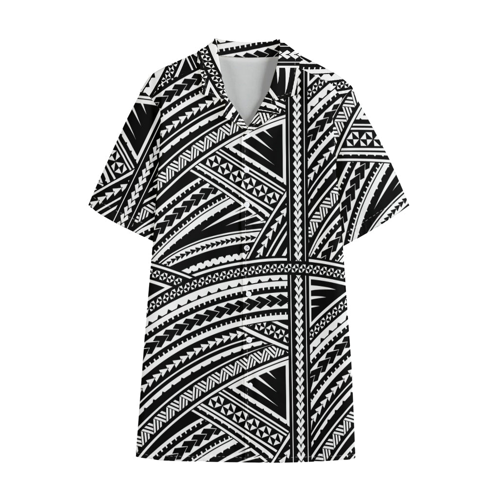 Maori Polynesian Tribal Tattoo Print Cotton Hawaiian Shirt