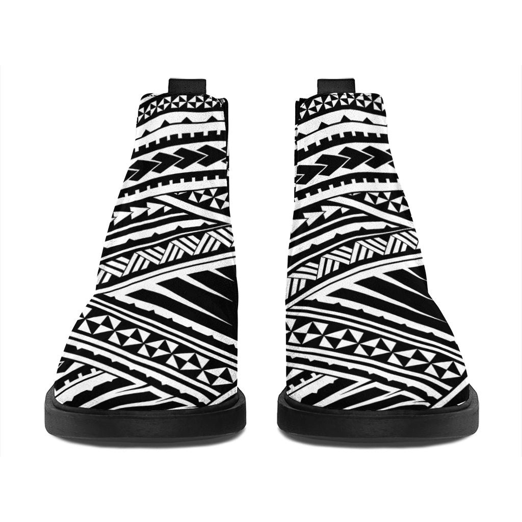 Maori Polynesian Tribal Tattoo Print Flat Ankle Boots