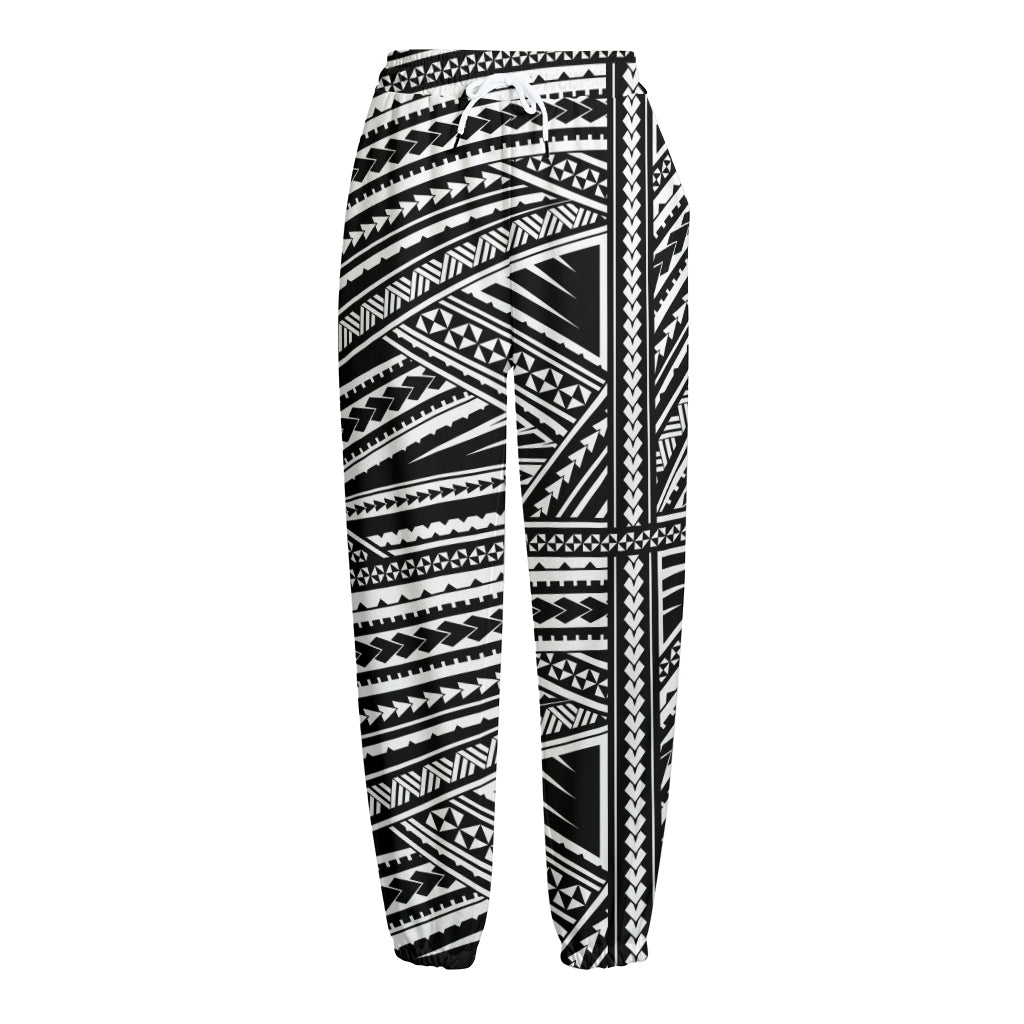 Maori Polynesian Tribal Tattoo Print Fleece Lined Knit Pants