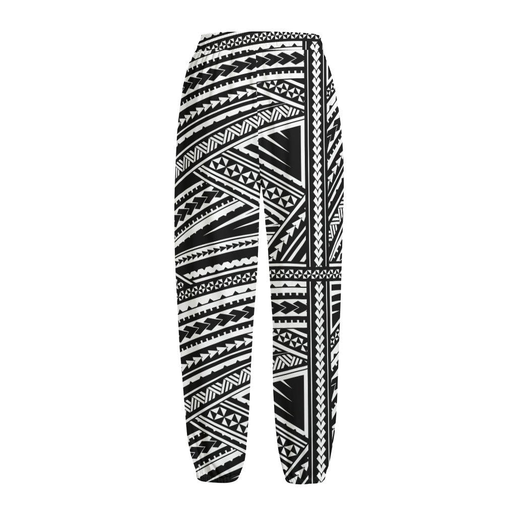 Maori Polynesian Tribal Tattoo Print Fleece Lined Knit Pants