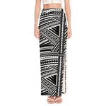 Maori Polynesian Tribal Tattoo Print High Slit Maxi Skirt