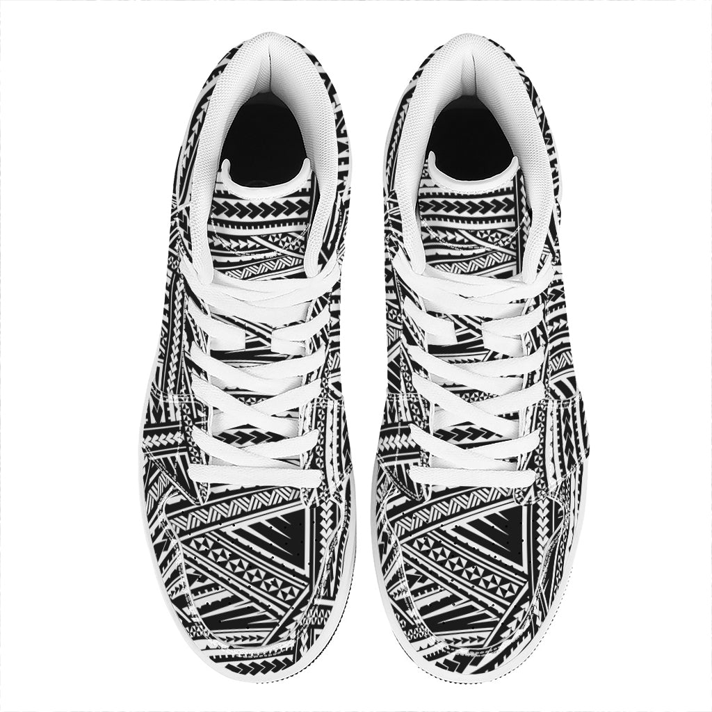 Maori Polynesian Tribal Tattoo Print High Top Leather Sneakers